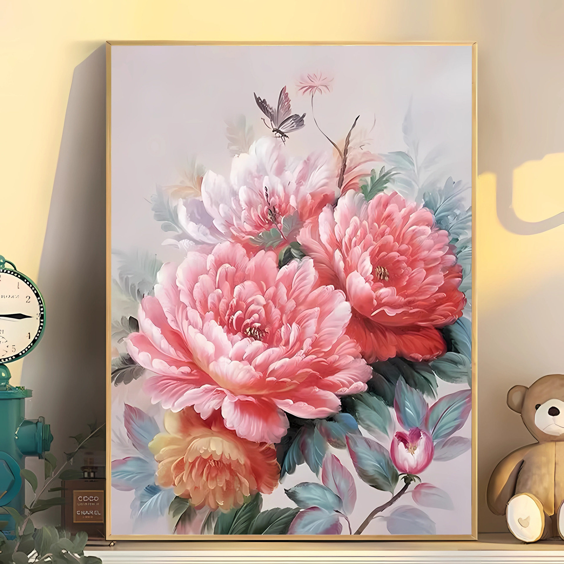 玫瑰花 diy数字油画花卉简单手工涂色丙烯画零基础填充油彩画新款