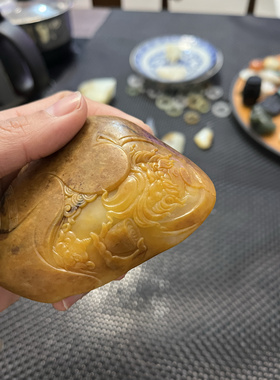 籽料钟馗手把件独籽鸡油黄精品收藏级