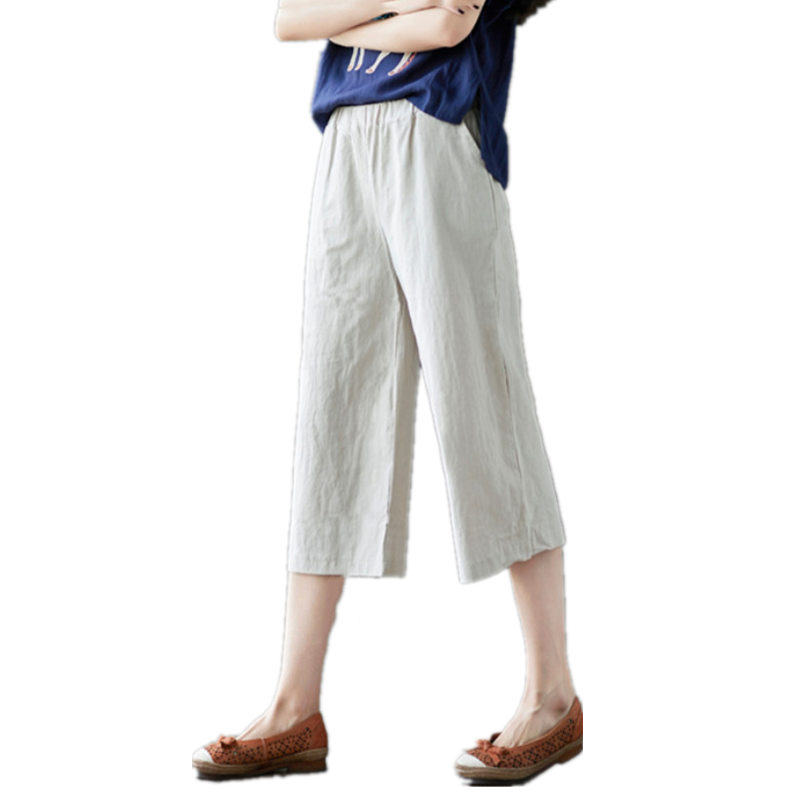 棉麻阔腿裤女装夏季薄款宽松文艺直筒休闲裤高腰大码七分裤白色潮,淘宝优惠券,粉丝福利购,淘宝优惠卷