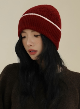 秋冬100%绵羊毛包头针织帽女