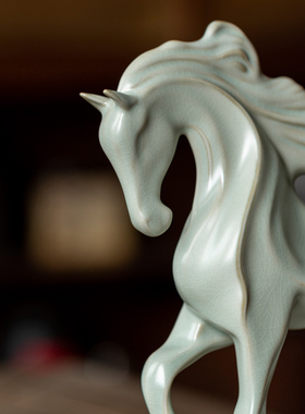 汝窑马现代家居摆件现代中式简约小摆件汝道丙午马年生肖陶瓷礼品