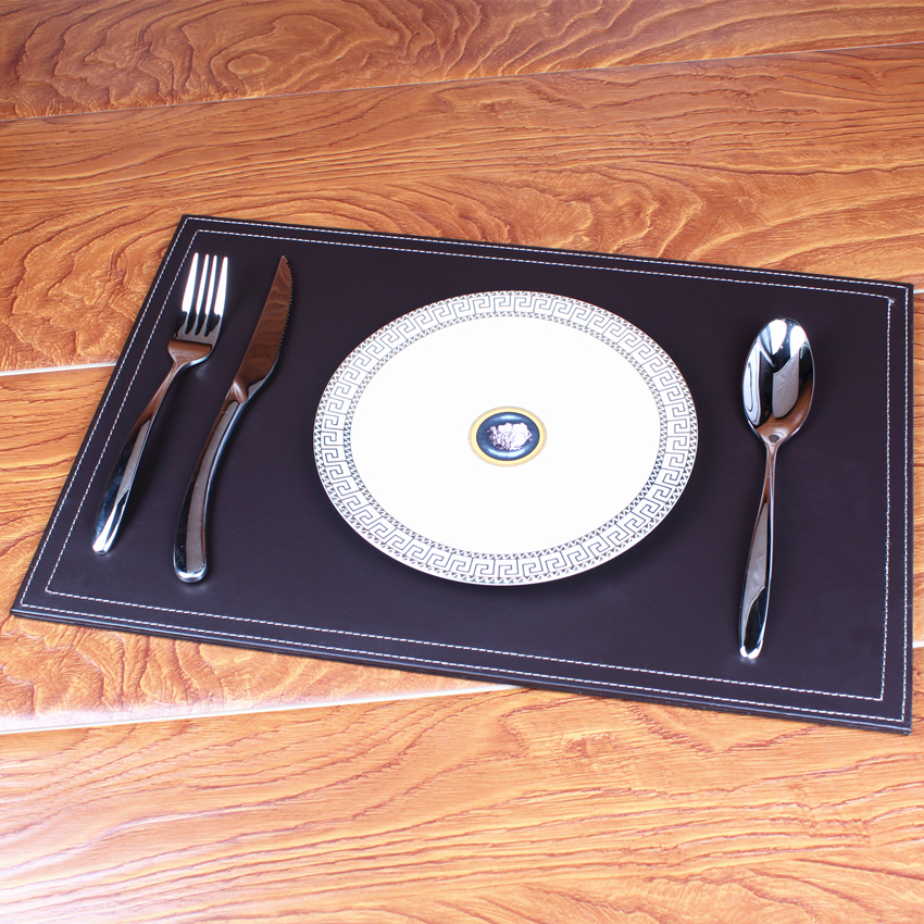 欧式新款长方形西仿皮隔热餐桌垫子可水洗环保餐垫PU皮个性黑色-图0