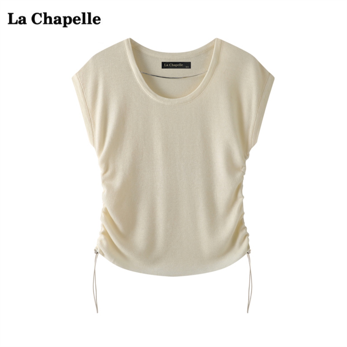 拉夏贝尔LaChapelle冰丝短袖针织衫女夏季新款褶皱收腰t恤上衣 - 图3