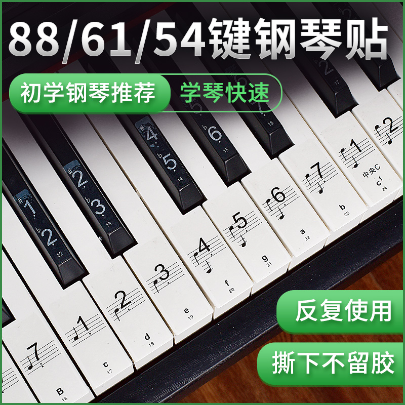 钢琴键盘贴纸88键透明61键54键儿童成人电子琴五线谱简谱按键贴 - 图0