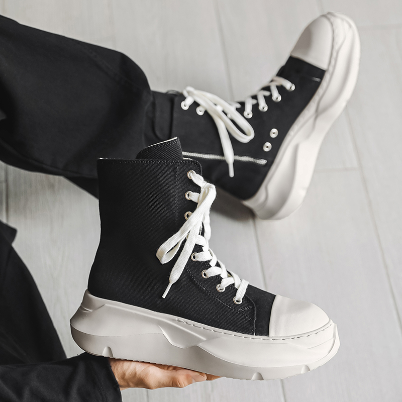 帆布鞋秋冬季增高鞋男10cm厚底高跟男鞋8厘米学生街舞休闲高帮鞋 - 图0