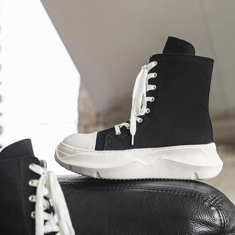 帆布鞋秋冬季增高鞋男10cm厚底高跟男鞋8厘米学生街舞休闲高帮鞋 - 图1