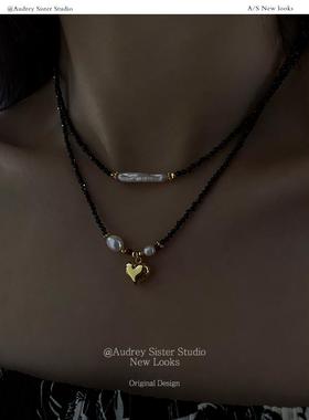 黑尖晶天然淡水珍珠串珠项链