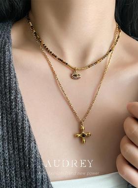 天然虎眼石设计感串珠项链女