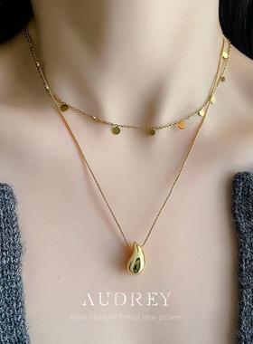 琥珀色天然石拼接串珠项链