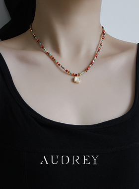 美拉德天然石水晶吊坠串珠项链