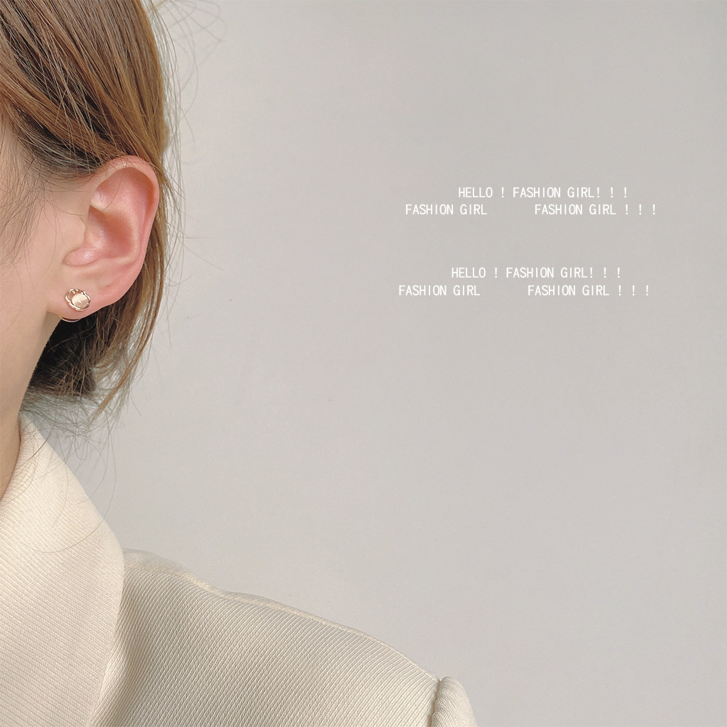 BO丨如意平安长命锁！玻璃猫眼石925银针迷你版玫瑰金耳钉女L785 - 图1