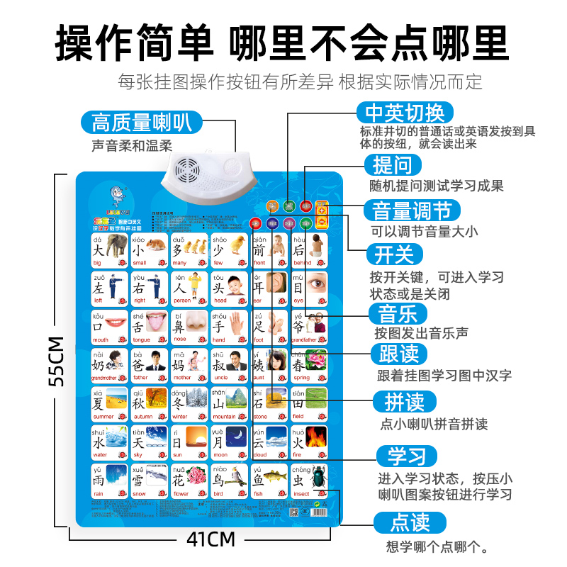 有声早教挂图宝宝识字启蒙拼音学习神器字母表墙贴幼儿园儿童玩具 - 图1