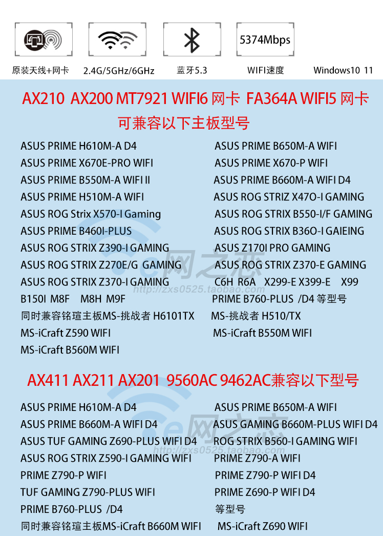 华硕原装H610/B660/Z790P主板wifi6e无线网卡蓝牙AX211外壳铭瑄 - 图2