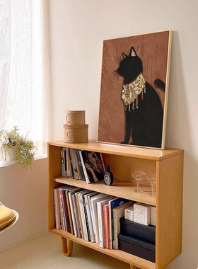 中古风墨绿黑猫轻奢玄关挂画