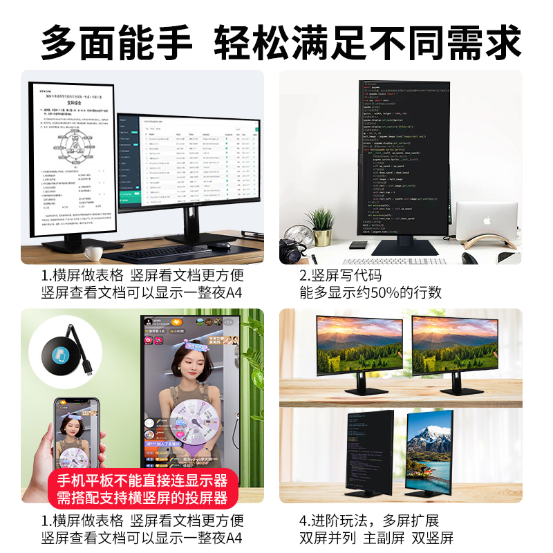 24寸竖屏显示器2K可升降旋转电脑27寸4K屏幕IPS屏165hz电竞副屏 - 图1