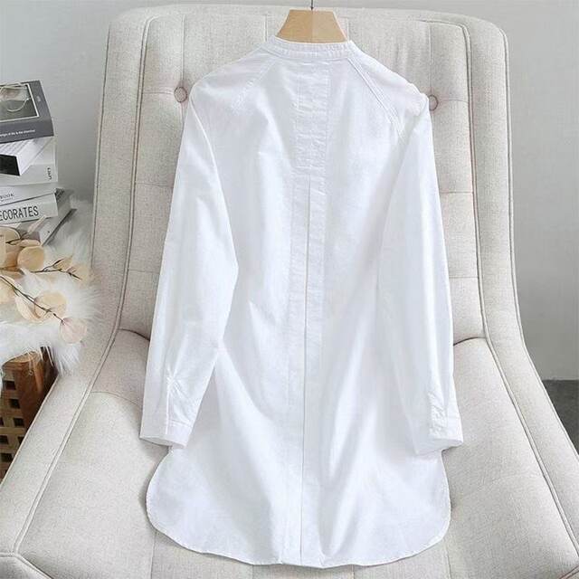 French high-end white long-sleeved shirt for women 2025 spring loose slimming stand-up collar mid-length sun protection cardigan top