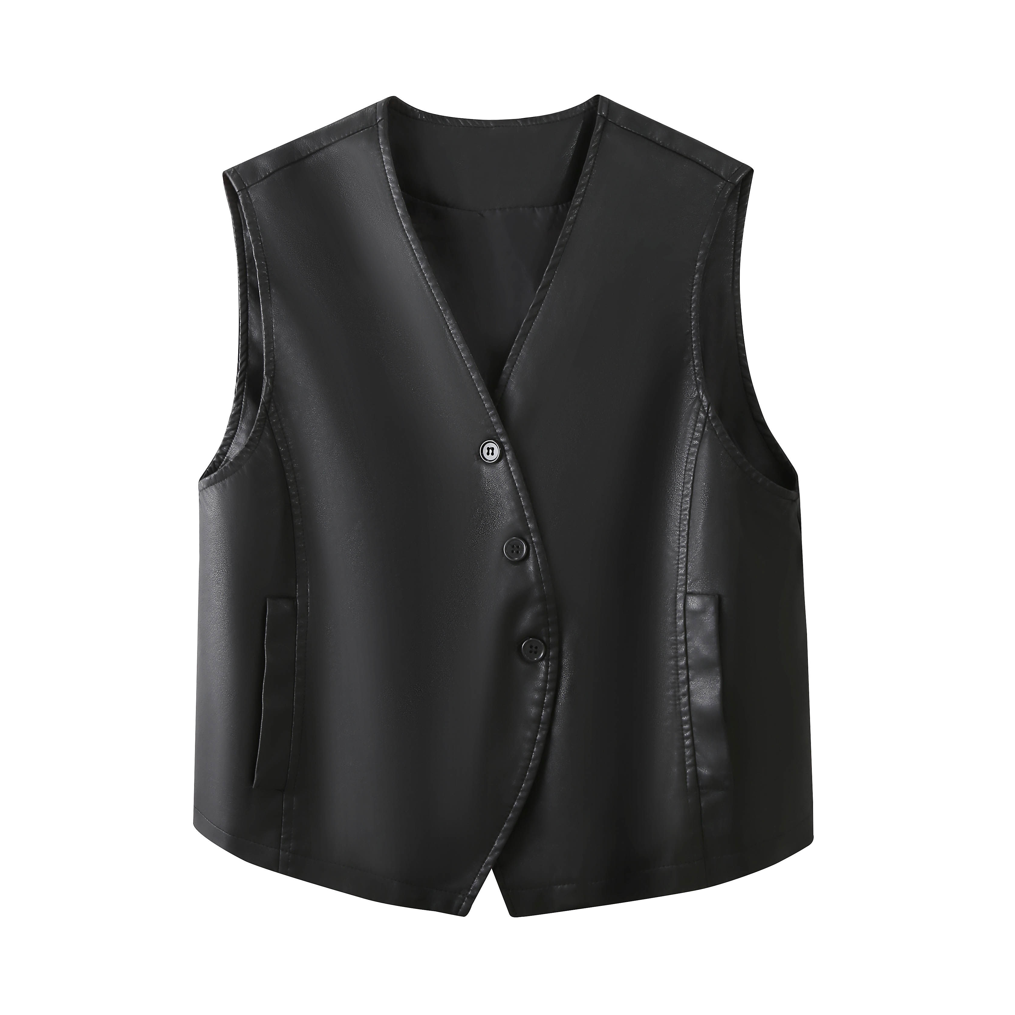 欧货高级感pu皮衣马甲背心女春秋百搭叠穿v领无袖马夹短款外套潮,淘宝优惠券,粉丝福利购,淘宝优惠卷