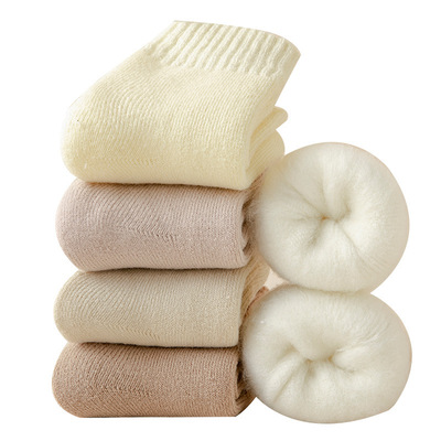 羊毛袜子男女士秋冬中筒袜加绒加厚小腿毛圈袜保暖月子睡眠地板袜