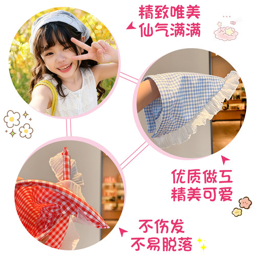夏季女童蕾丝头巾田园风头巾三角巾发箍2026新款旅游头带发巾头饰 - 图0