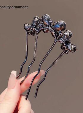 蝴蝶水钻四齿插梳丸子头盘发神器