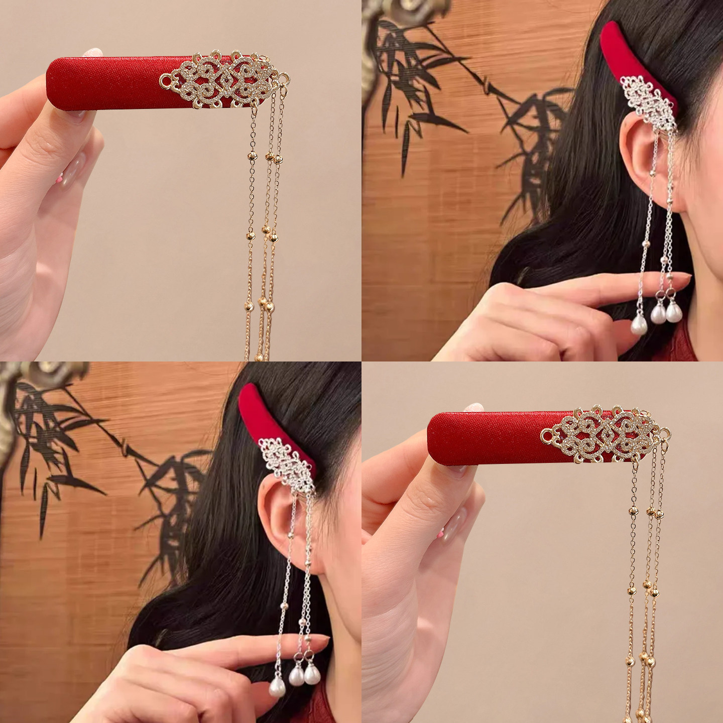 新中式民族风红色流苏发夹女中国风新年头饰2026新款汉服头饰发卡,淘宝优惠券,粉丝福利购,淘宝优惠卷