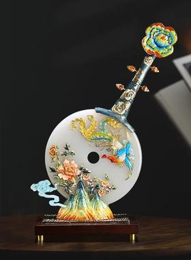 珐琅彩香山凤鸣平安扣摆件天然玉石装饰品客厅玄关电视柜摆件