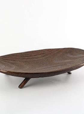 北欧实木纹大号水果盘装饰新中式装饰托盘样板间酒店复古禅意摆件