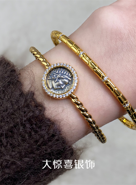 大惊喜银饰蛇形开口素圈手镯戒指中古轻奢高级感