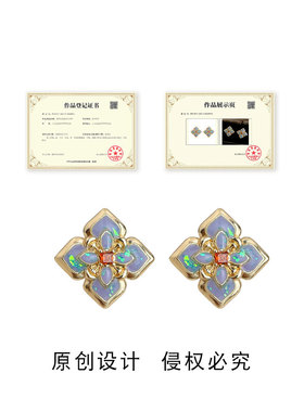 原创时尚感珐琅滴釉彩绘镀银针通勤耳饰 轻奢风耳钉工厂饰品