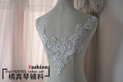 婚纱礼服演出服度假裙仙女裙前胸后背蕾丝贴花 V型领口蕾丝贴片 - 图3