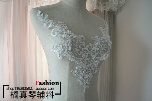婚纱礼服演出服度假裙仙女裙前胸后背蕾丝贴花 V型领口蕾丝贴片 - 图0