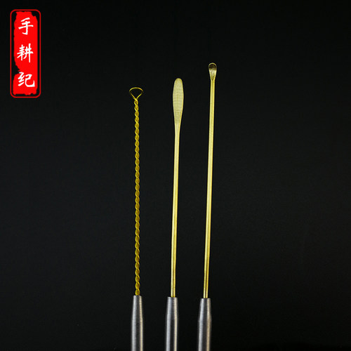 专业采耳铜制掏耳朵工具搓花防滑柄小头铜耳勺耳起铜耳铲耳圈耳钩 - 图1