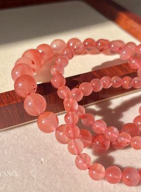 澜山能量天然冰飘南红项链喜火