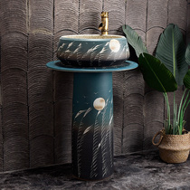 Retro Column Style Washbasin Handmade Ceramic Art Wash Basin Outdoor Patio Balcony Floor-Type Integrated Pool