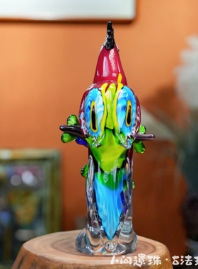 人间遗珠大金刚鹦鹉琉璃摆件