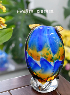 人间遗珠蓝色卫兵猫头鹰琉璃摆件