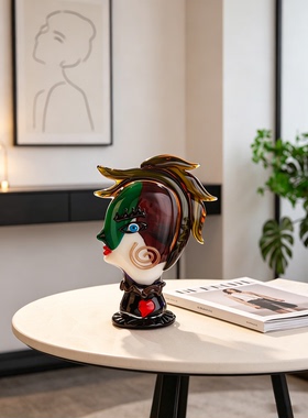 穆拉诺手工撞色琉璃侧颜抽象人脸摆件艺术感样板间玄关装饰工艺品