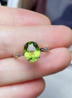 8x10 天然橄榄石戒指女S925银玫瑰金色时尚经典白金色绿色宝石
