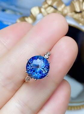 丛利 天然蓝托帕戒指女S925银玫瑰金色时尚经典白金色伦敦蓝宝石