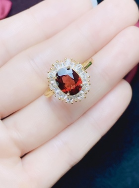 丛利 天然鸽血红石榴石戒指s925银红色宝石纯银镶嵌大气时尚饰品