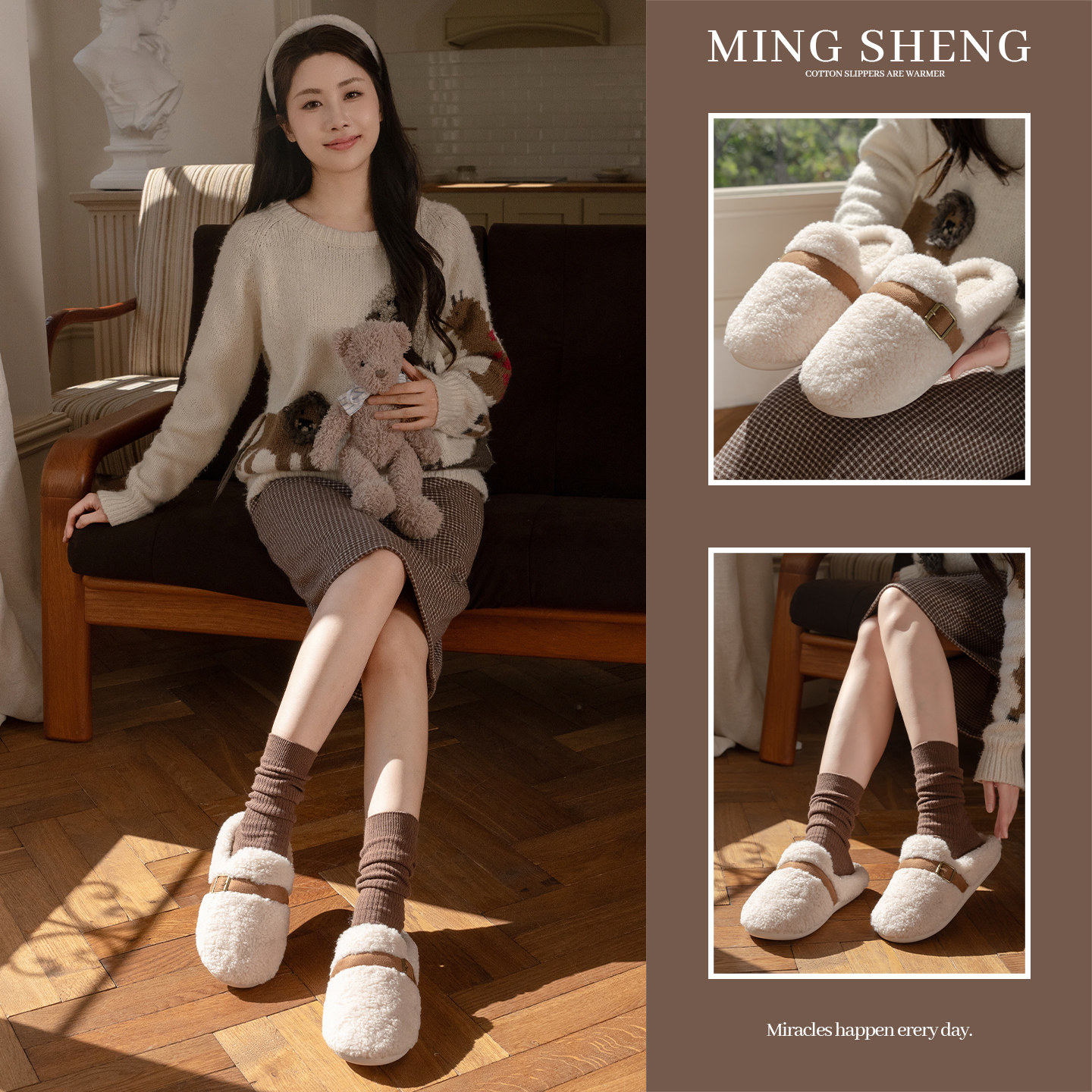 新款时尚百搭毛毛勃肯拖鞋女冬季室内居家加绒保暖防滑包头棉拖鞋,淘宝优惠券,粉丝福利购,淘宝优惠卷