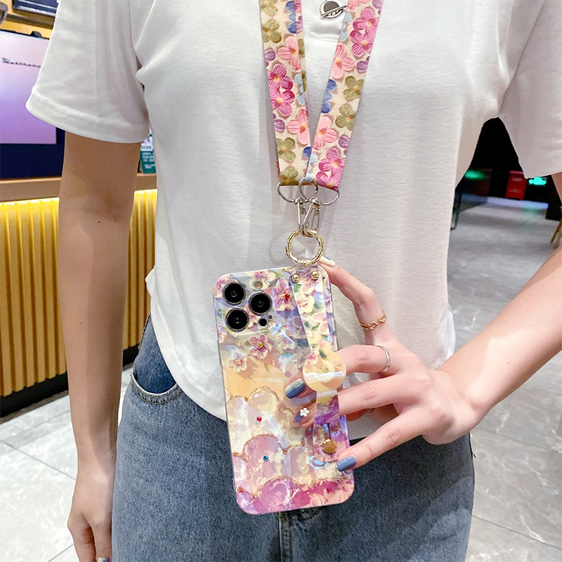 新款点钻油画花opporeno8pro手机壳9女reno7se带挂绳6可斜挎背5pro+腕带网红10软硅胶防摔reno4全包小众适用 - 图1