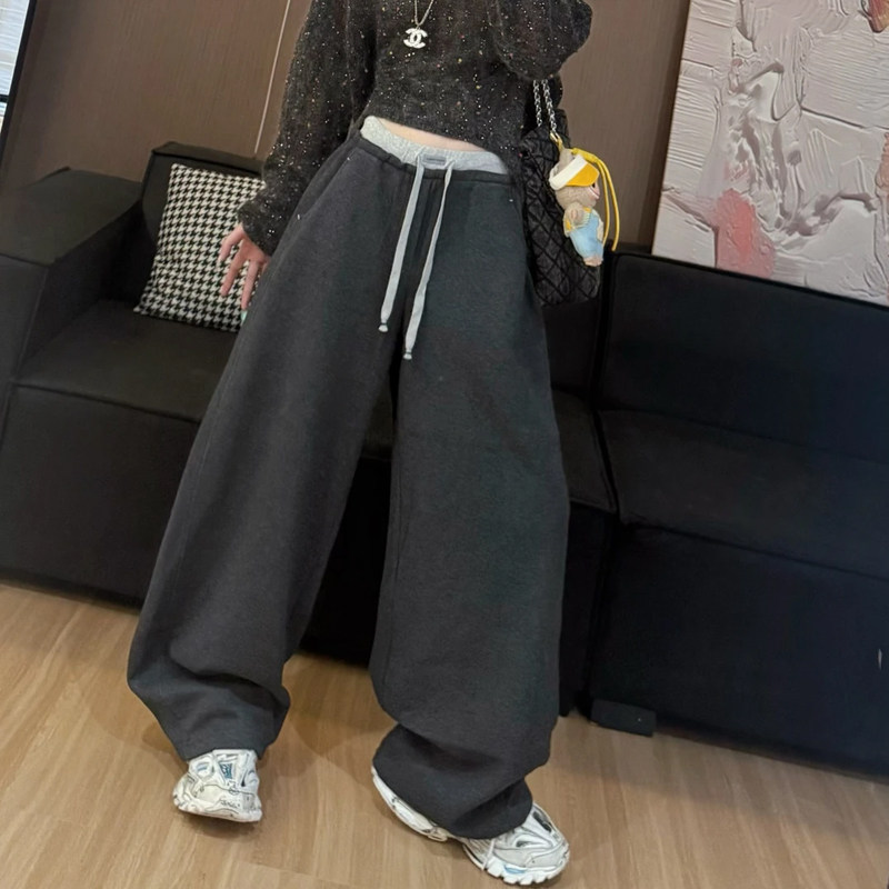 2025秋季新款松紧腰抽绳卫裤宽松显瘦休闲裤慵懒直筒拖地阔腿裤女,淘宝优惠券,粉丝福利购,淘宝优惠卷