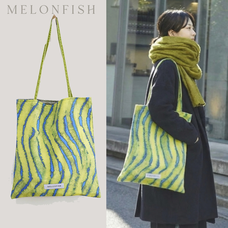 MELONFISH『海盐抹茶』2025秋冬亮色单肩原创女托特包印花帆布包,淘宝优惠券,粉丝福利购,淘宝优惠卷