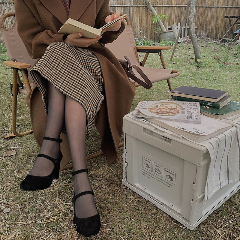 法式玛丽珍鞋复古2025春秋真皮绒面黑色高跟鞋女粗跟浅口圆头单鞋,淘宝优惠券,粉丝福利购,淘宝优惠卷