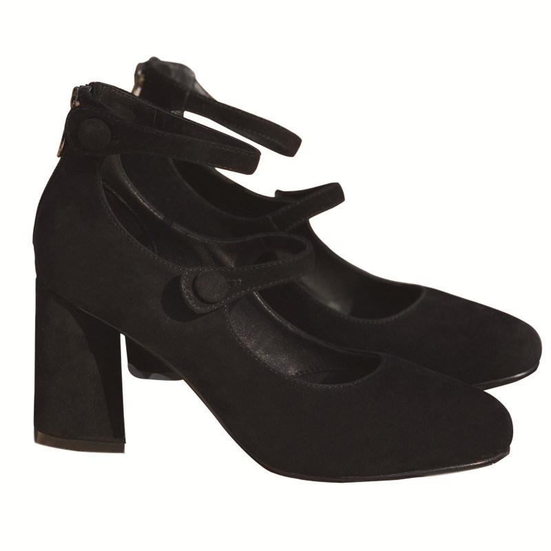 法式玛丽珍鞋复古2025春秋真皮绒面黑色高跟鞋女粗跟浅口圆头单鞋,淘宝优惠券,粉丝福利购,淘宝优惠卷