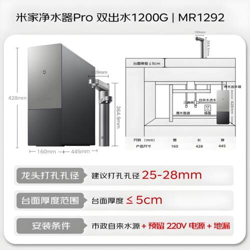 小米米家净水器Pro双出水系列大通量过滤直饮厨下自来水净饮机 - 图3