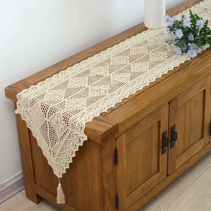 田园棉线镂空仿钩针桌旗美式复古餐桌茶几垫电视柜五斗柜盖布盖巾,淘宝优惠券,粉丝福利购,淘宝优惠卷