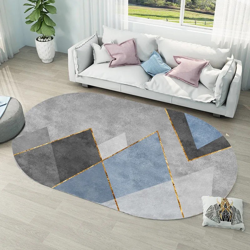 现代简约异形地毯北欧轻奢客厅椭圆形地毯茶几垫卧室床边毯可水洗