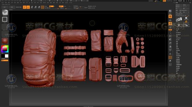 zbrushzb高模军事装备军事背包 手套 小包 包 扣3D游戏模型非实物 - 图1